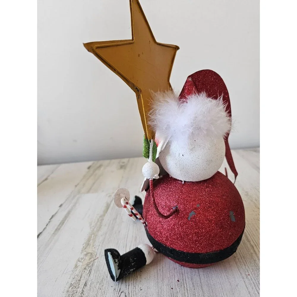 Pier 1 glitter Santa star metal vintage retired rare red gold Xmas decor centerp